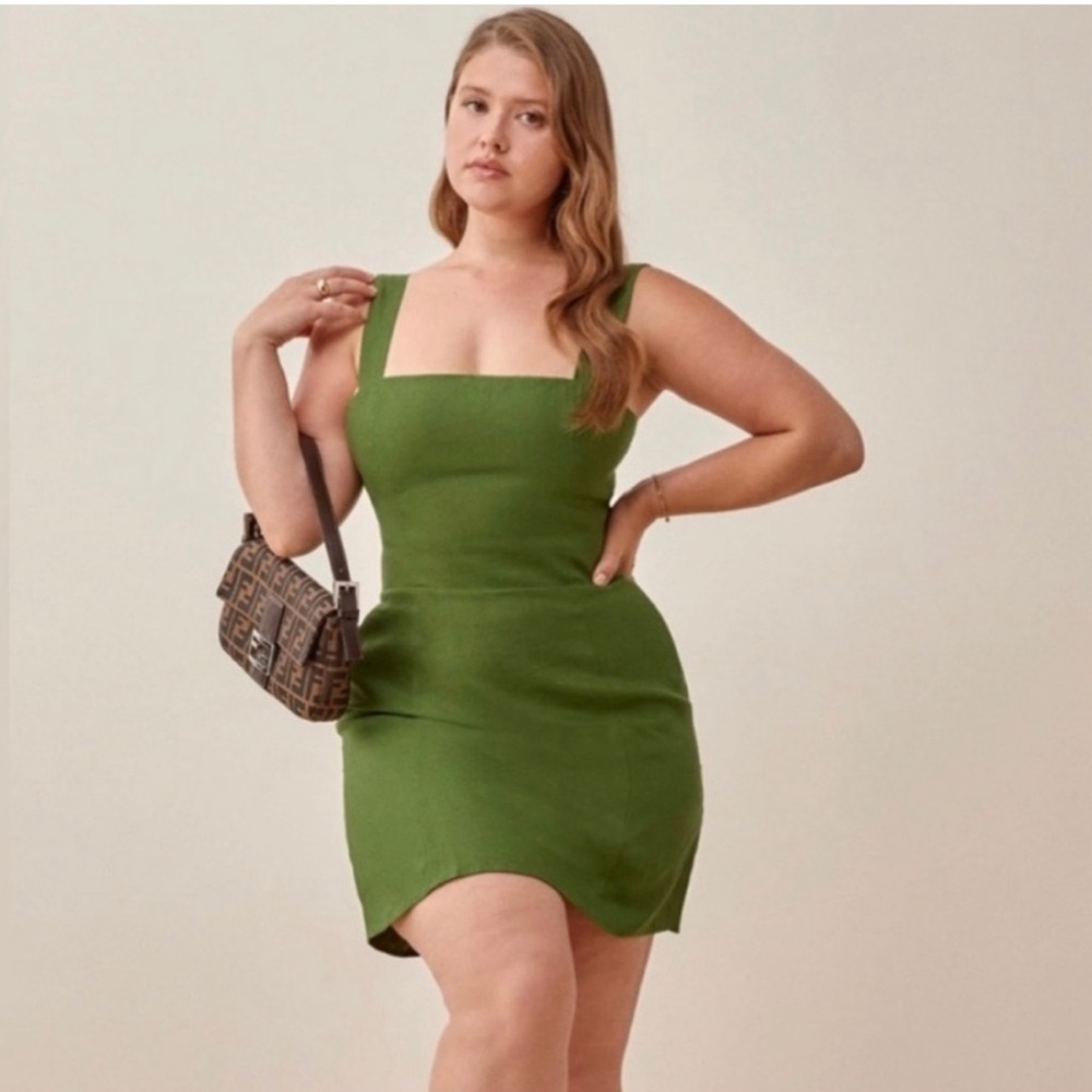 Reformation Olive Green Linen Mini Dress